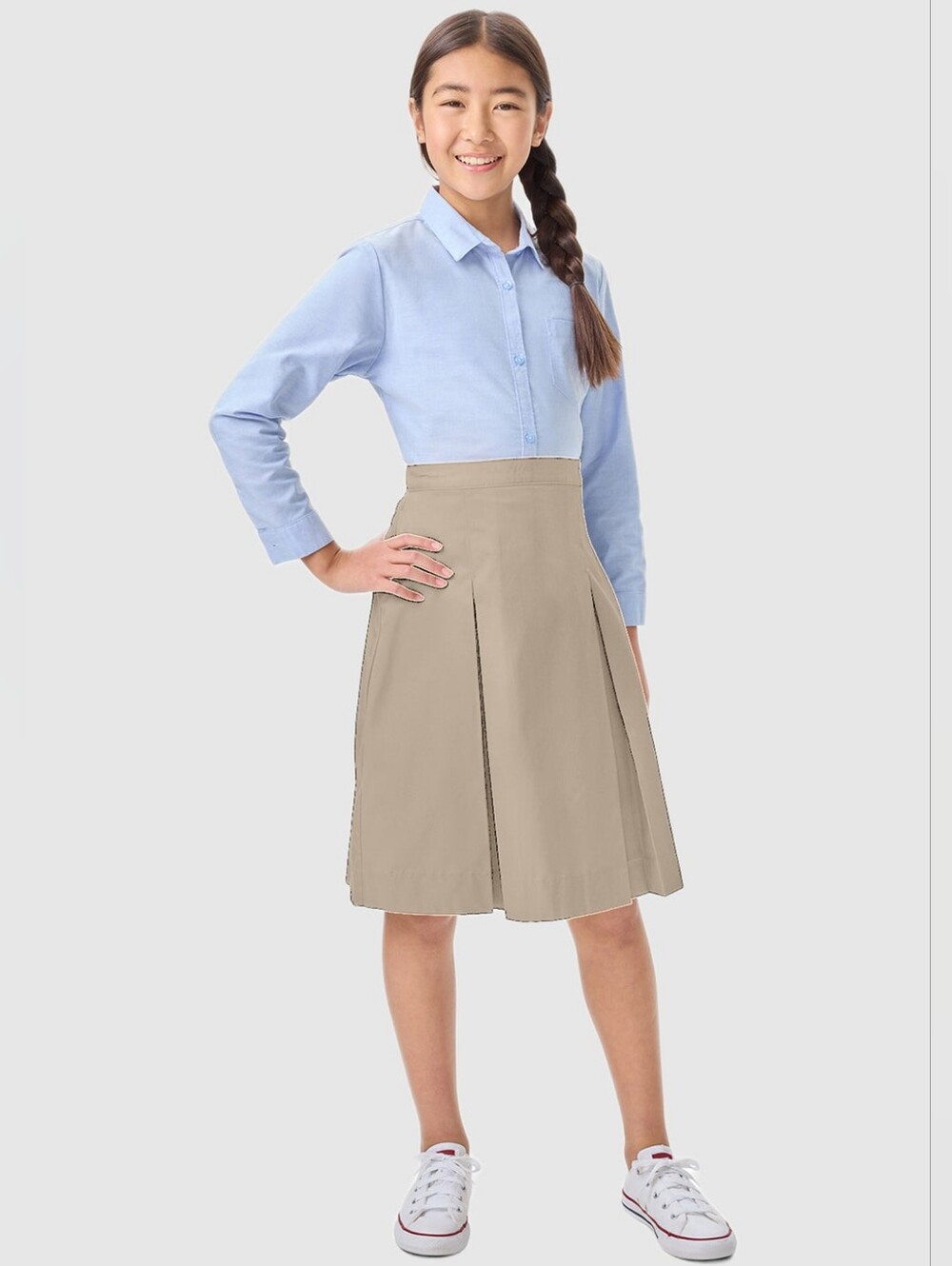 NEW Classroom Uniforms Girls Kick Pleat Khaki Skirt (55792A) Adjustable Waist